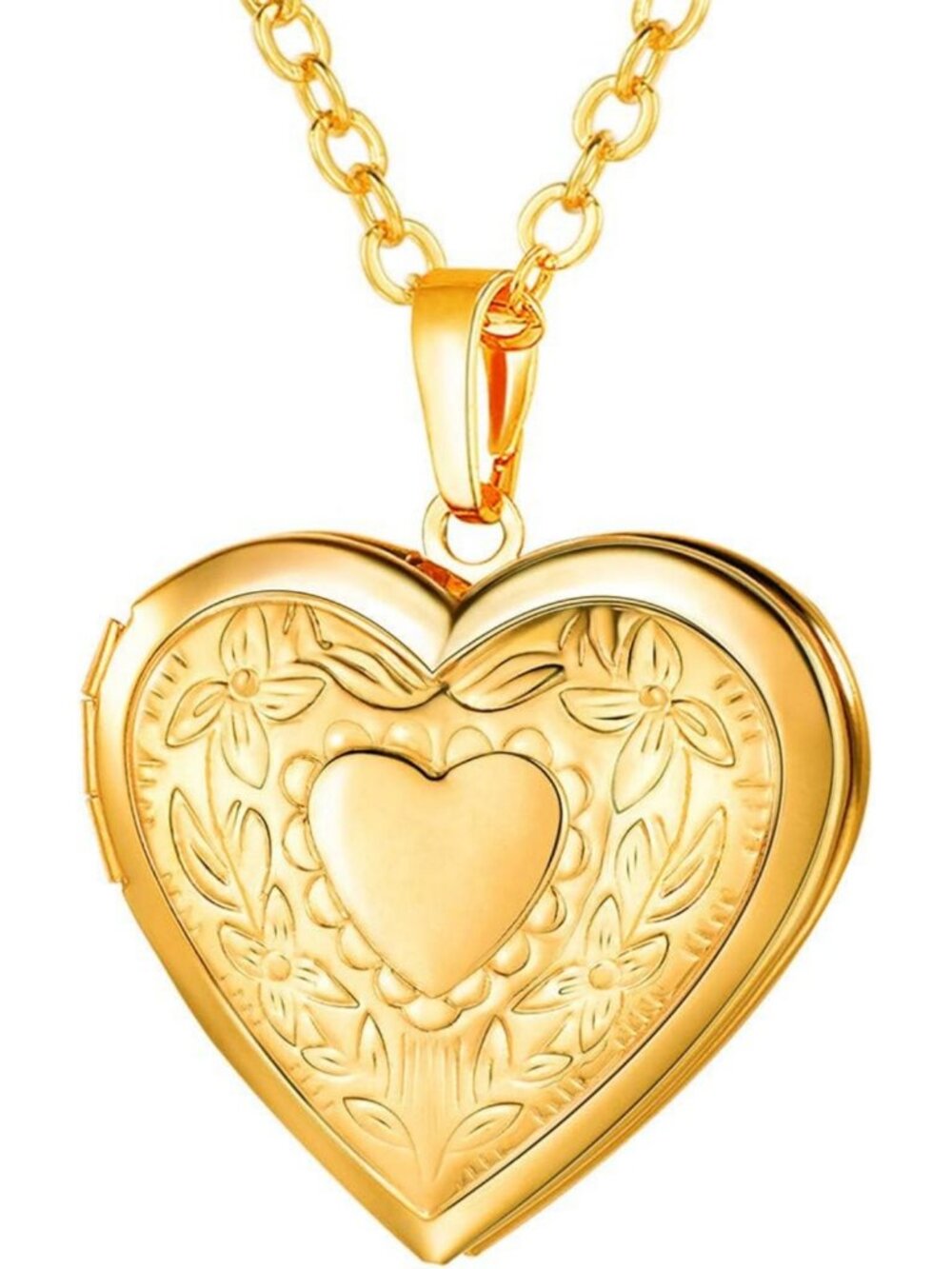 Personalized 14K Gold Heart Locket Necklace with Photo, 20-Inch Chain, Custom